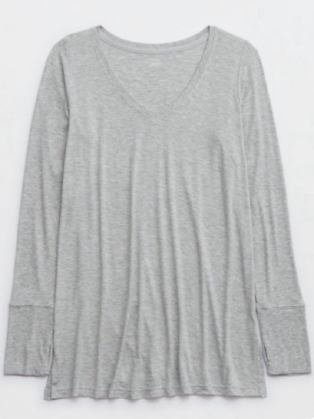 OFFLINE By Aerie Thumbs Up Jersey Long Sleeve V-Neck T-Shirt, Grey, sz M